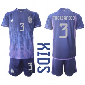 Argentina Nicolas Tagliafico #3 babykläder Bortatröja barn VM 2022 Korta ärmar (+ Korta byxor)